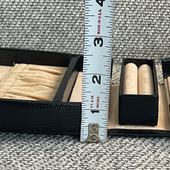 Black Pebbled  Travel Jewelry Case Mirror, Hard Outer Snap Case Gold Closure - Picture 6 of 16